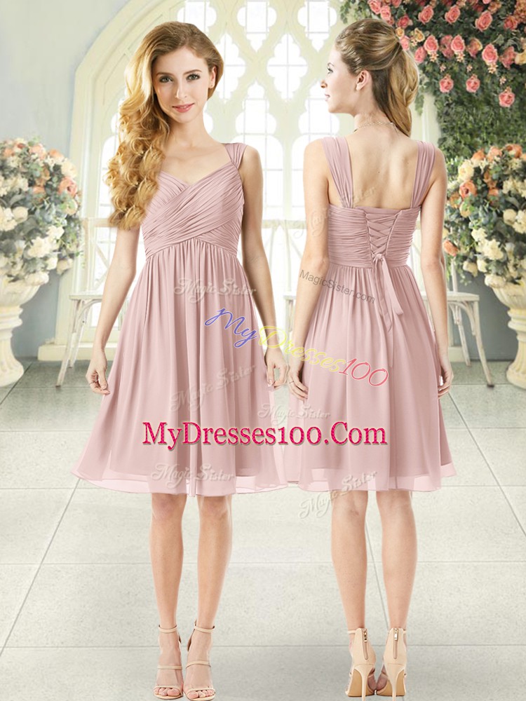 Sleeveless Ruching Lace Up Formal Evening Gowns