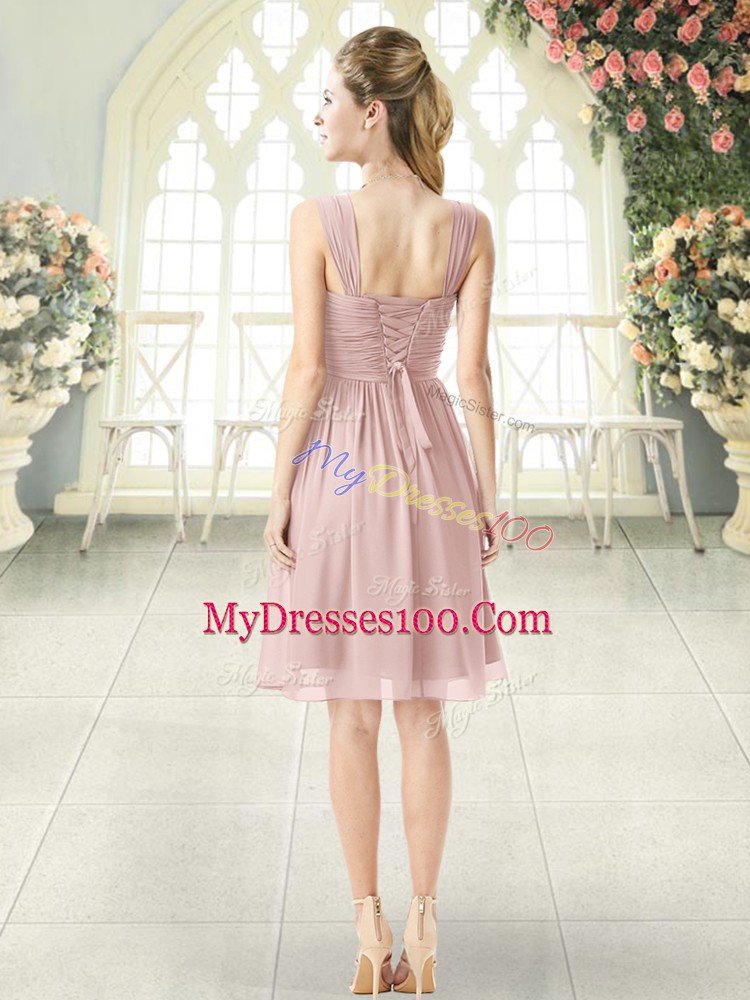 Sleeveless Ruching Lace Up Formal Evening Gowns
