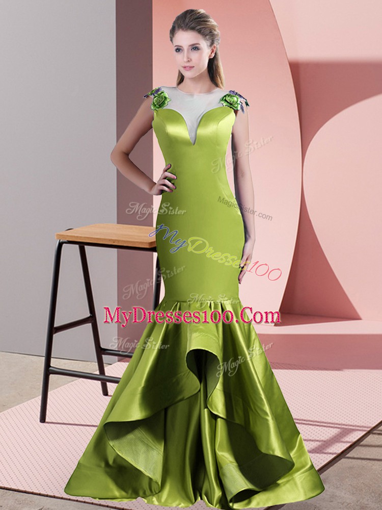 Sleeveless Beading Side Zipper with Green and Olive Green Sweep Train