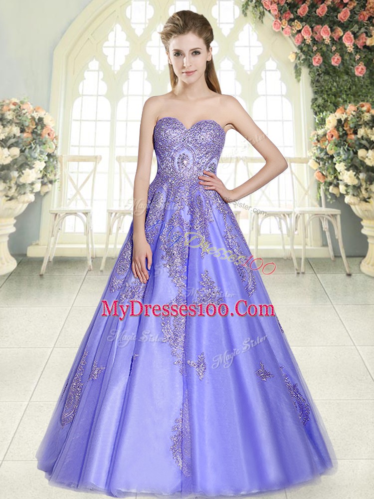 Lavender Sweetheart Lace Up Appliques Going Out Dresses Sleeveless