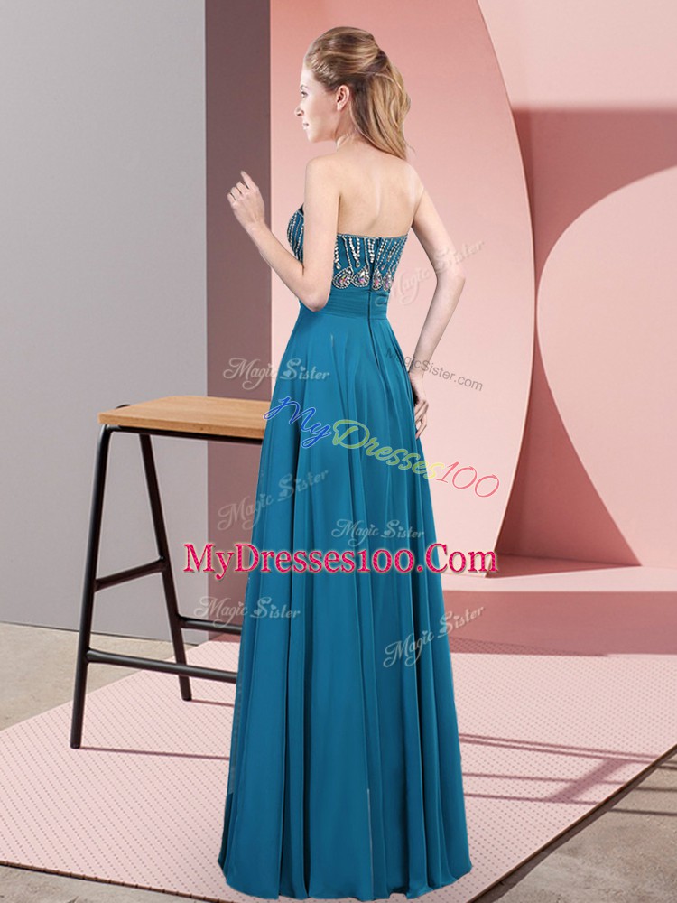 Custom Made Red Empire Strapless Sleeveless Chiffon Floor Length Zipper Beading Prom Dress