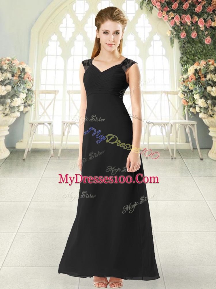 Chiffon Sleeveless Ankle Length Prom Dress and Lace