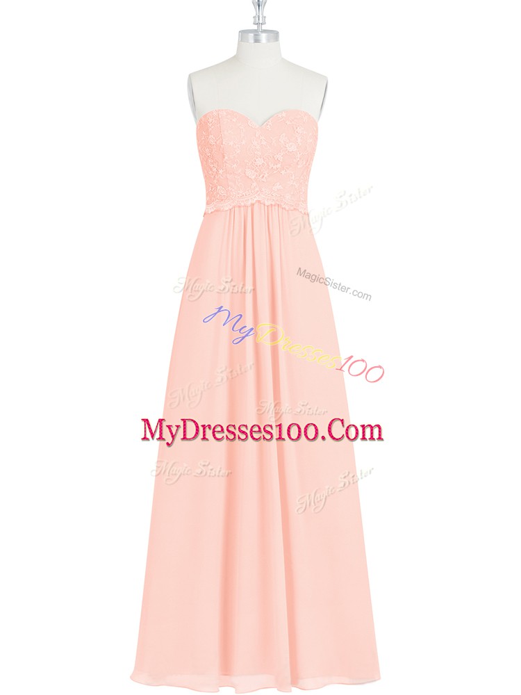 Custom Designed Pink Chiffon Zipper Prom Party Dress Sleeveless Floor Length Lace and Appliques