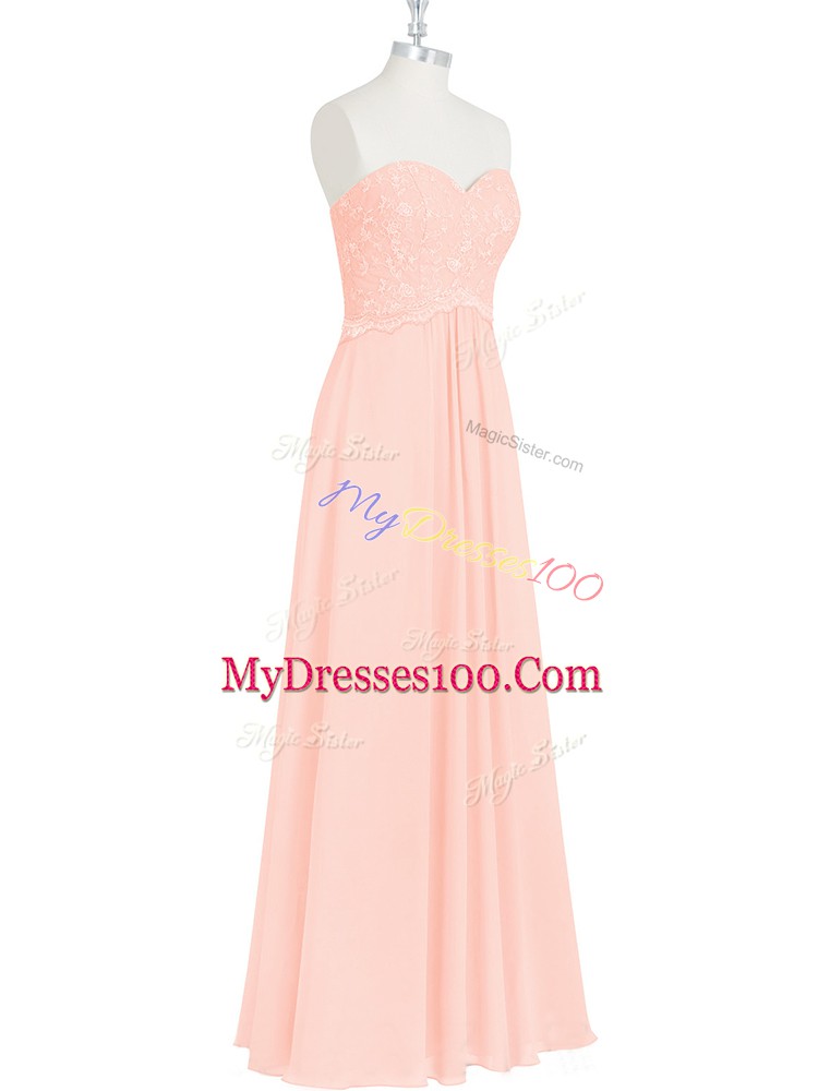 Custom Designed Pink Chiffon Zipper Prom Party Dress Sleeveless Floor Length Lace and Appliques