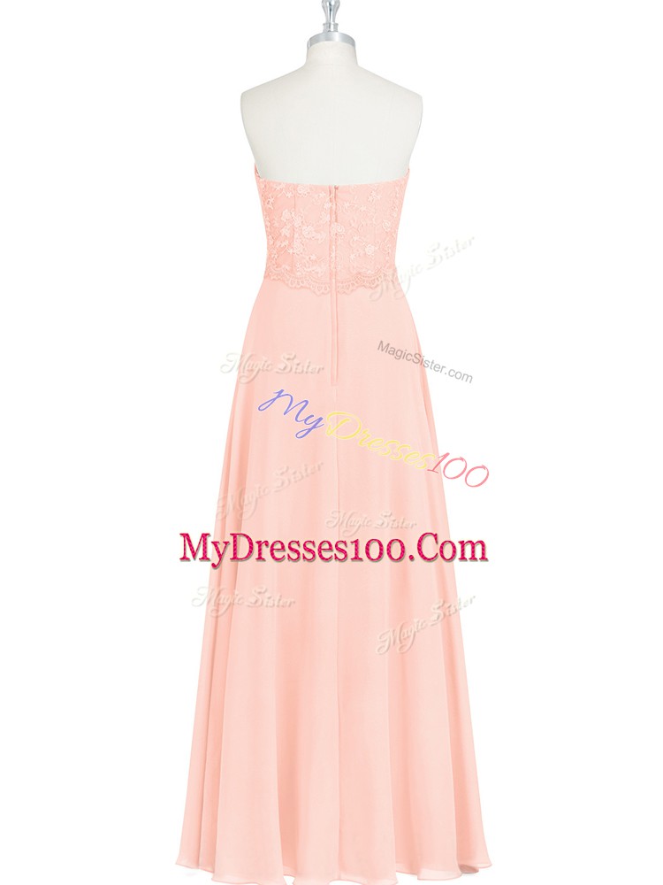 Custom Designed Pink Chiffon Zipper Prom Party Dress Sleeveless Floor Length Lace and Appliques