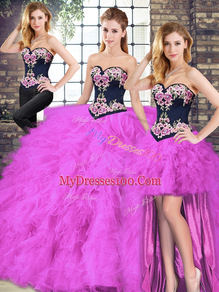 Stylish Fuchsia Sleeveless Tulle Lace Up Vestidos de Quinceanera for Sweet 16 and Quinceanera