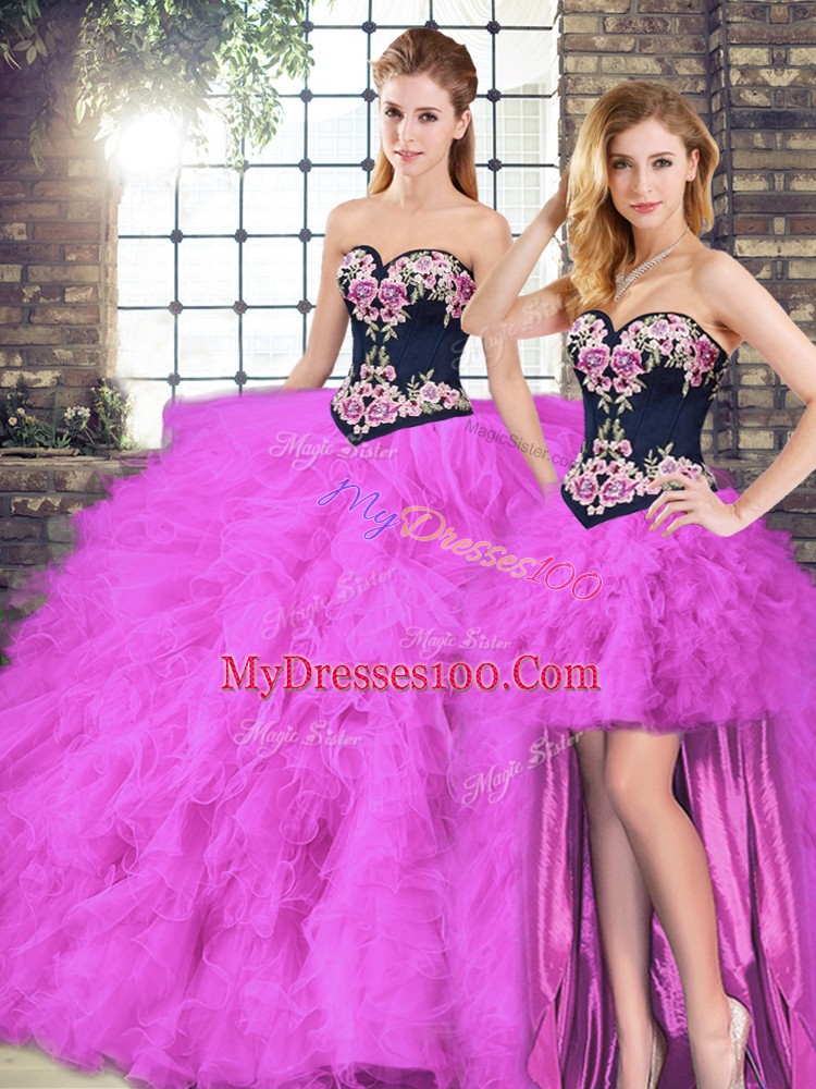 Stylish Fuchsia Sleeveless Tulle Lace Up Vestidos de Quinceanera for Sweet 16 and Quinceanera