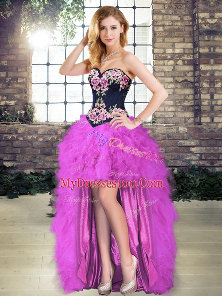 Stylish Fuchsia Sleeveless Tulle Lace Up Vestidos de Quinceanera for Sweet 16 and Quinceanera