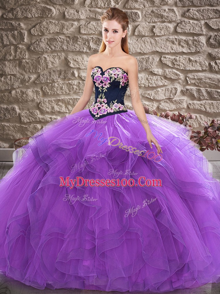 Ball Gowns Sweet 16 Dresses Purple Sweetheart Tulle Sleeveless Floor Length Lace Up