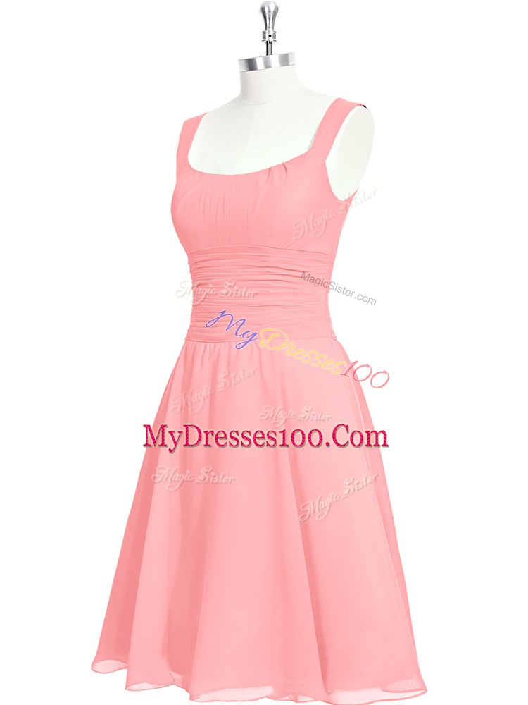 New Arrival Straps Sleeveless Zipper Prom Party Dress Pink Chiffon