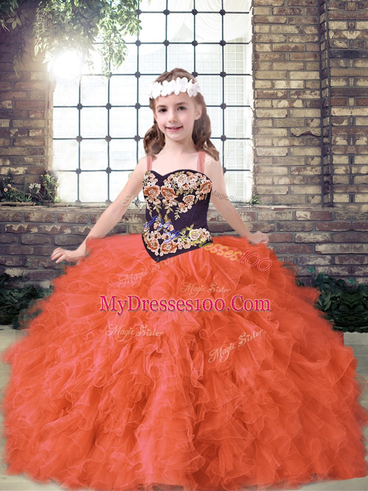 Glorious Sleeveless Lace Up Floor Length Embroidery and Ruffles Pageant Dress Toddler