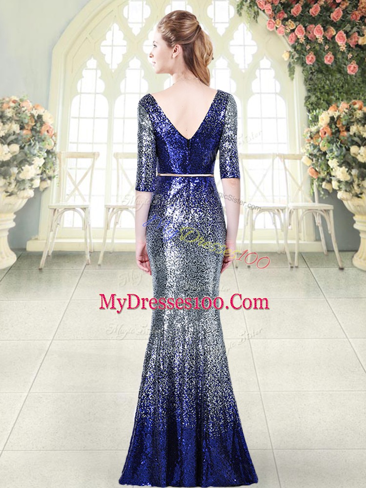 Classical Floor Length Zipper Royal Blue for Prom and Party and Military Ball with Belt