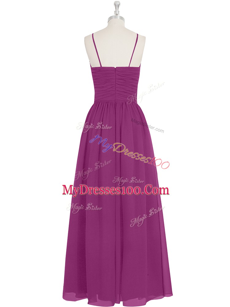Perfect Floor Length Fuchsia Prom Evening Gown V-neck Sleeveless Zipper