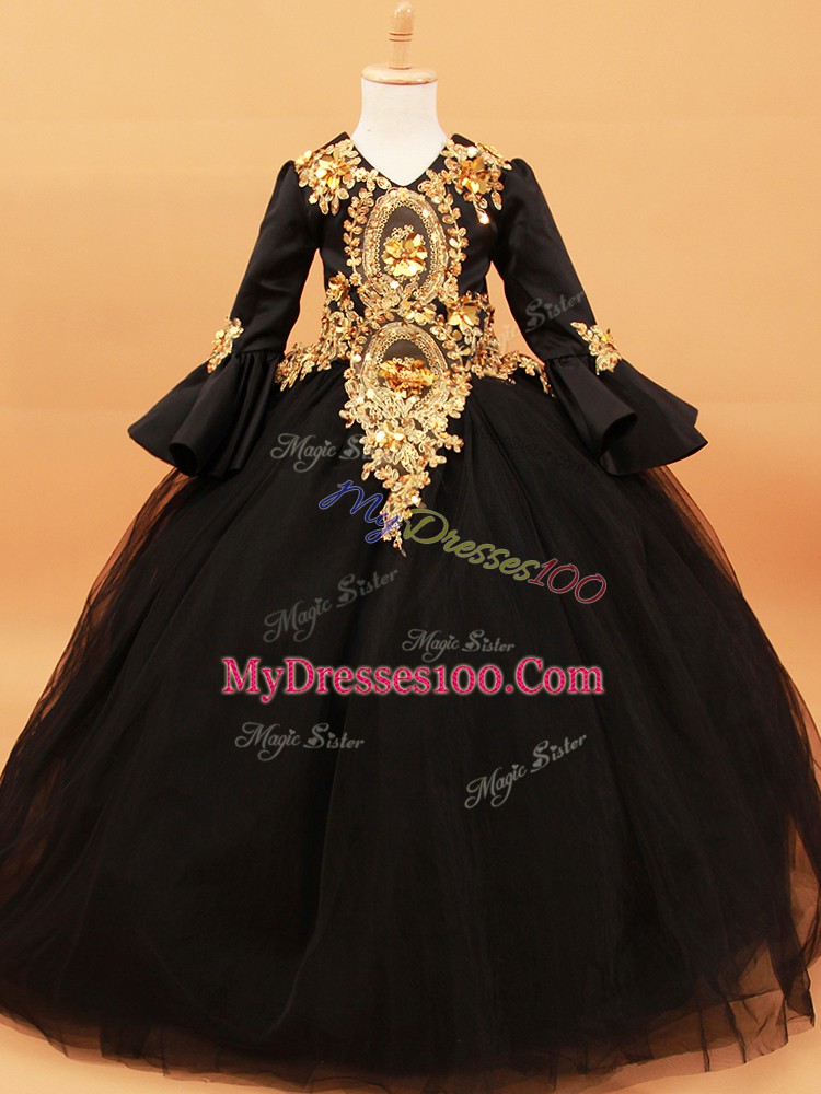 Modern Long Sleeves Floor Length Beading and Appliques Pageant Dress