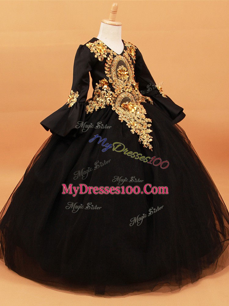 Modern Long Sleeves Floor Length Beading and Appliques Pageant Dress