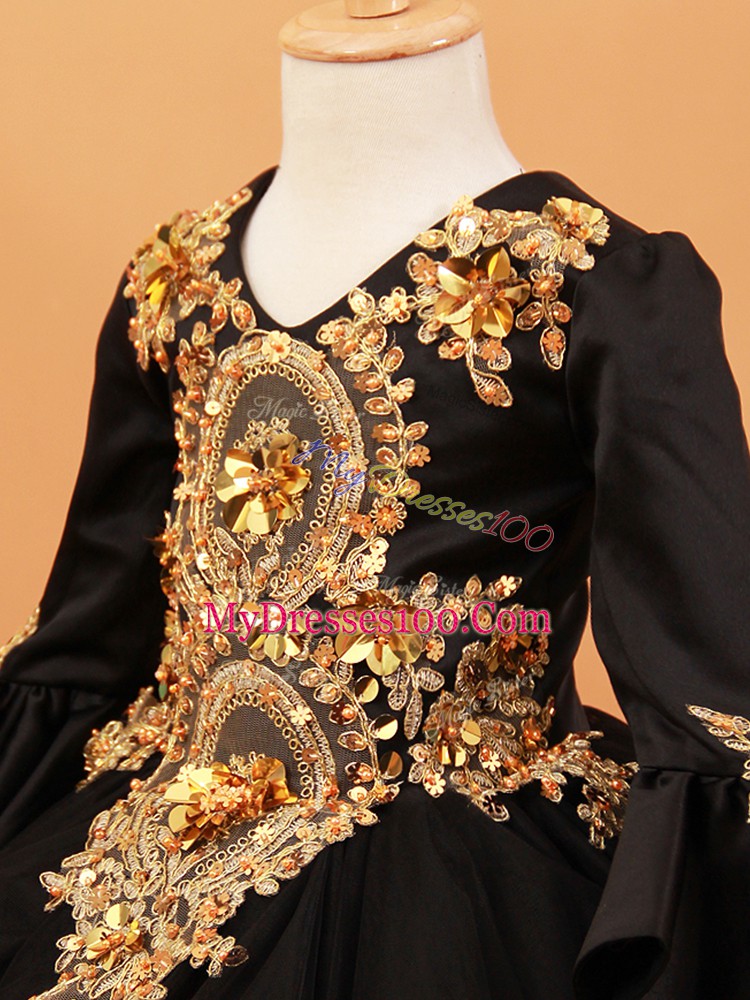 Modern Long Sleeves Floor Length Beading and Appliques Pageant Dress