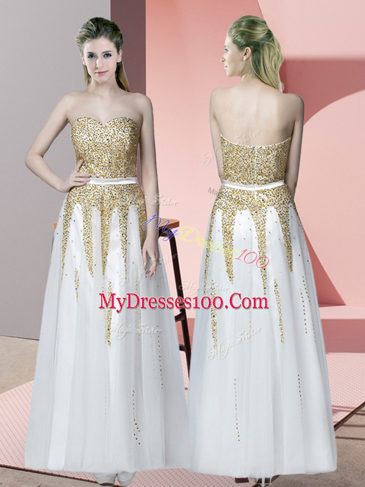 White Sweetheart Neckline Beading Evening Dresses Sleeveless Zipper