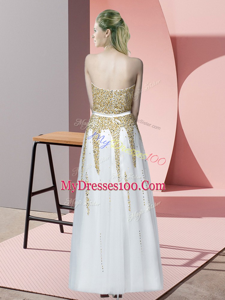 White Sweetheart Neckline Beading Evening Dresses Sleeveless Zipper