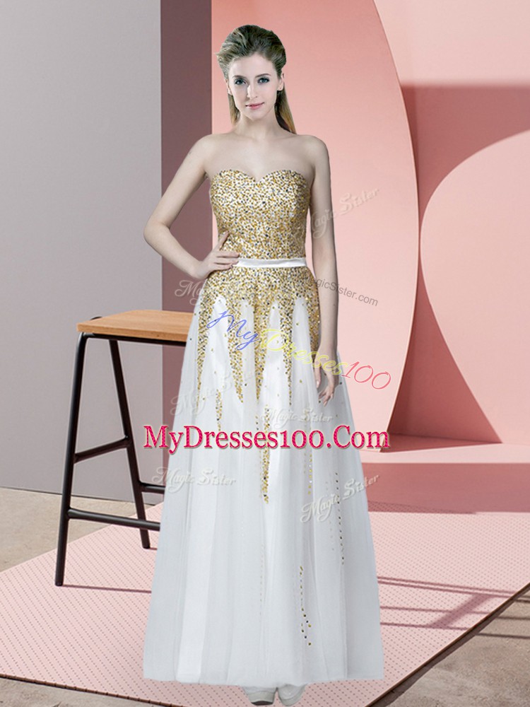 White Sweetheart Neckline Beading Evening Dresses Sleeveless Zipper