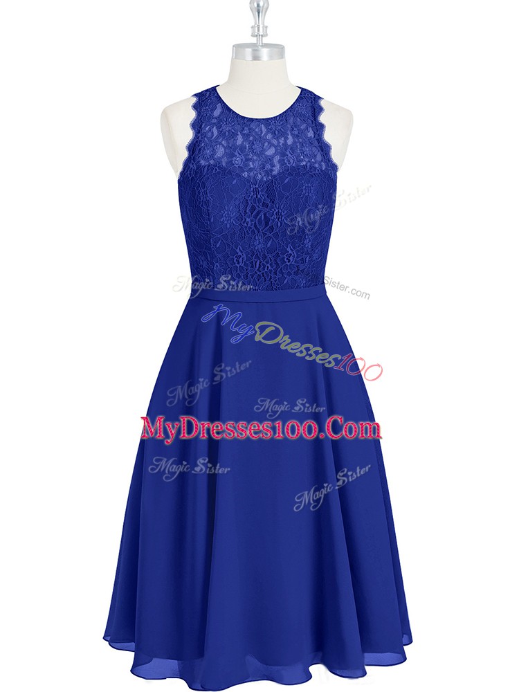 Gorgeous Chiffon Scoop Sleeveless Zipper Lace Evening Dress in Royal Blue