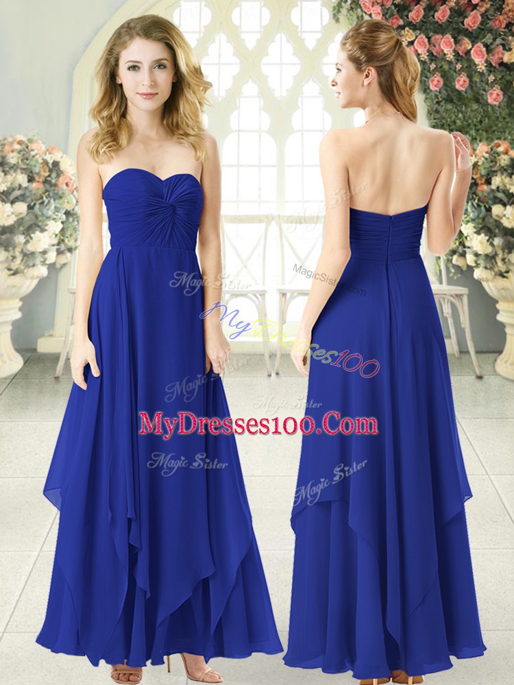 Simple Chiffon Sweetheart Sleeveless Zipper Ruching Prom Dress in Royal Blue