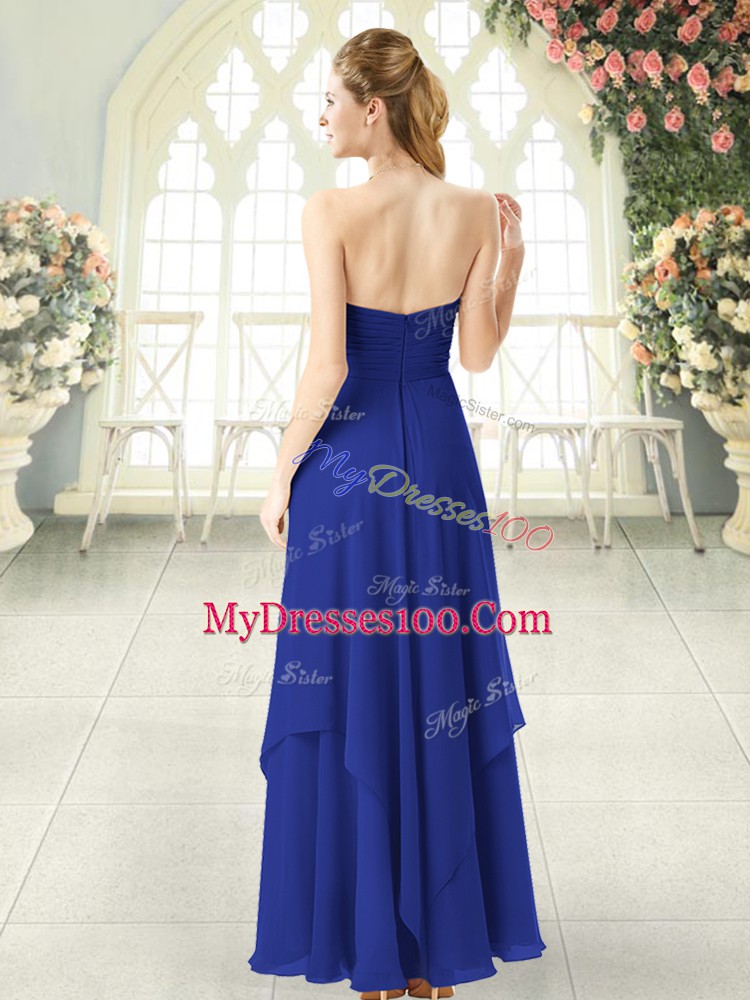 Simple Chiffon Sweetheart Sleeveless Zipper Ruching Prom Dress in Royal Blue