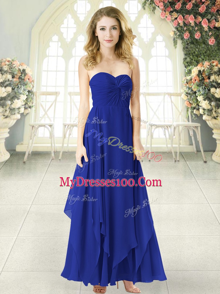 Simple Chiffon Sweetheart Sleeveless Zipper Ruching Prom Dress in Royal Blue