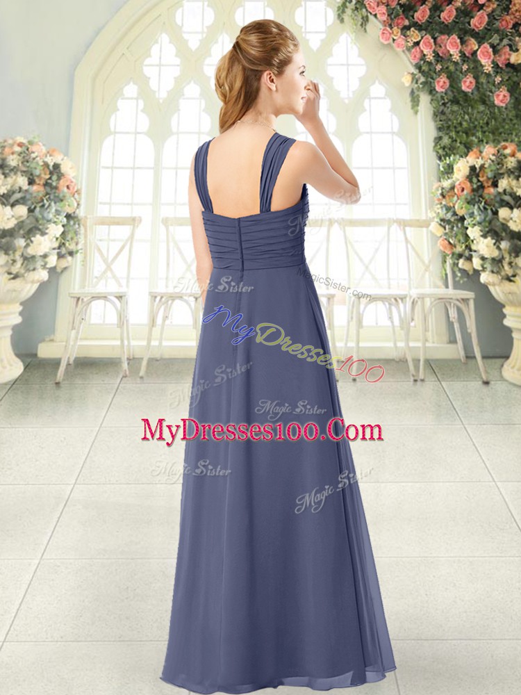Straps Sleeveless Zipper Prom Dresses Blue Chiffon