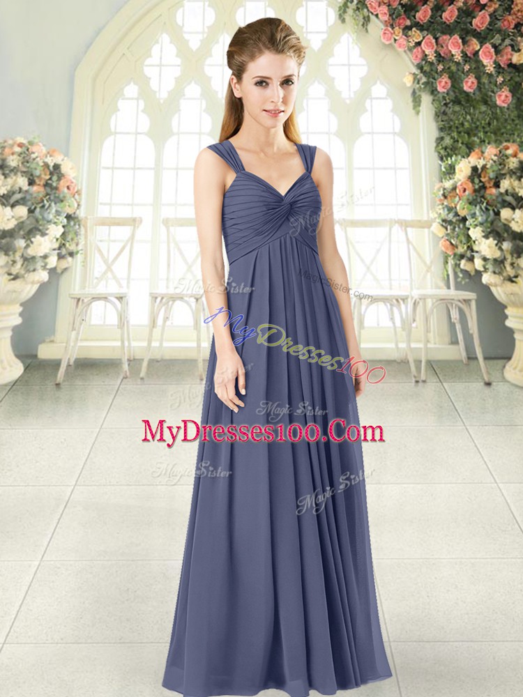 Straps Sleeveless Zipper Prom Dresses Blue Chiffon
