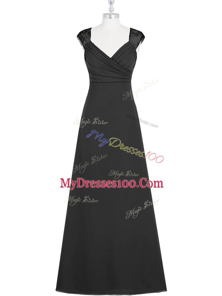 Edgy Sleeveless Floor Length Lace Zipper Prom Gown with Black