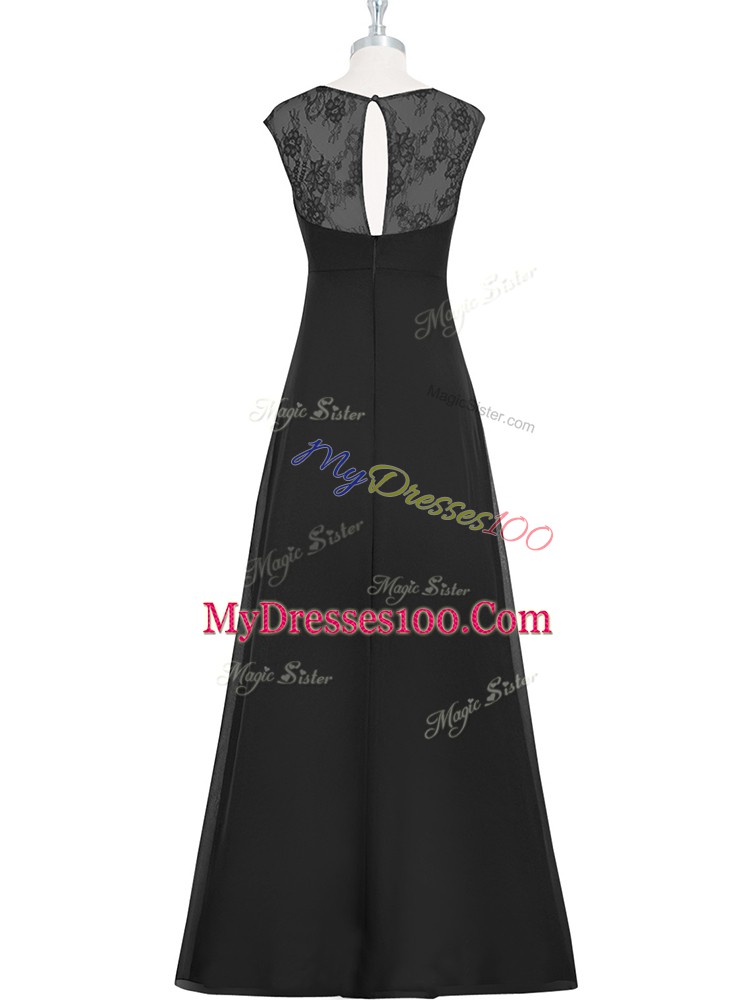 Edgy Sleeveless Floor Length Lace Zipper Prom Gown with Black