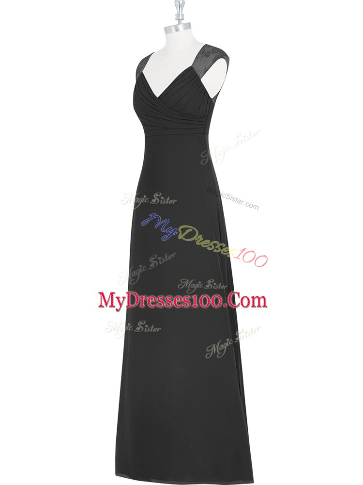 Edgy Sleeveless Floor Length Lace Zipper Prom Gown with Black