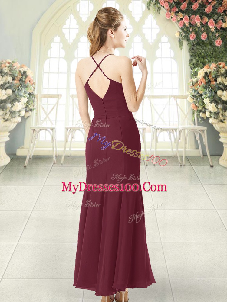 Comfortable Spaghetti Straps Sleeveless Zipper Evening Dress Burgundy Chiffon