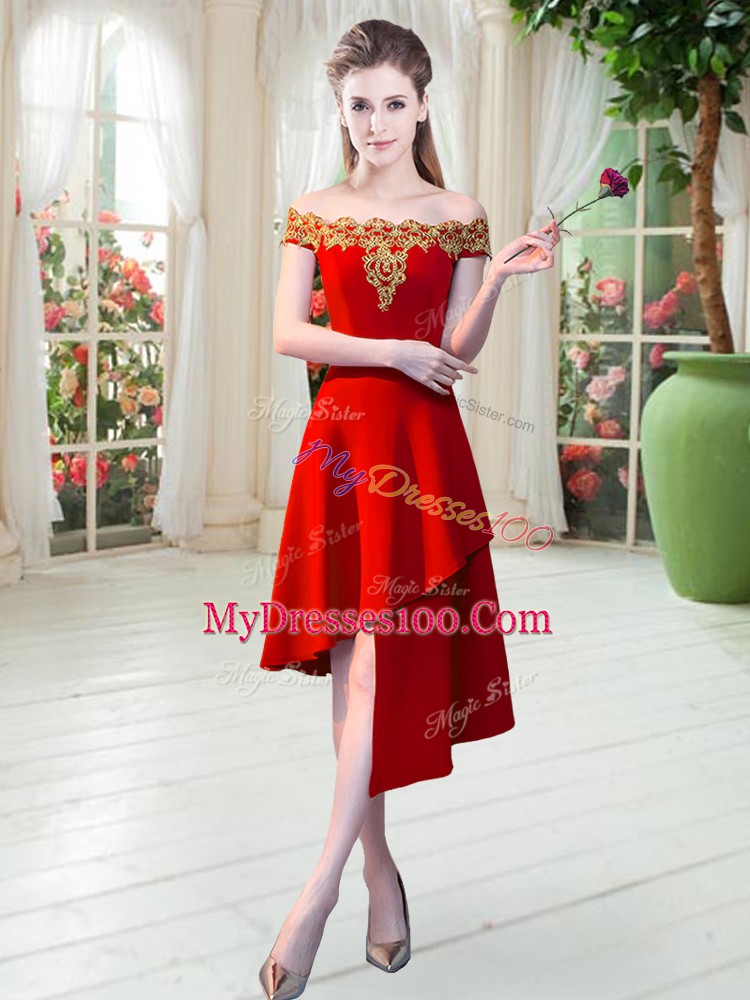On Sale Red Zipper Prom Party Dress Appliques Sleeveless Asymmetrical
