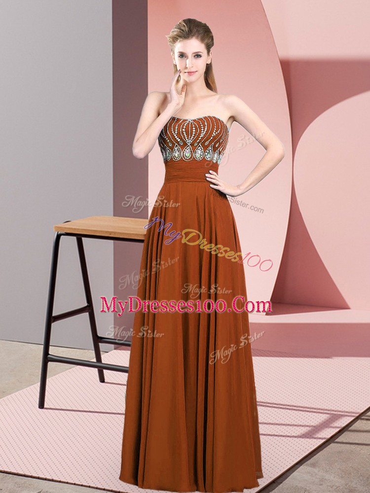 Classical Floor Length Empire Sleeveless Brown Evening Dress Zipper