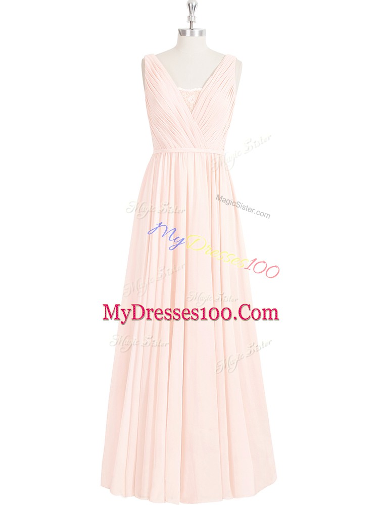 Noble V-neck Sleeveless Chiffon Prom Dress Lace Zipper