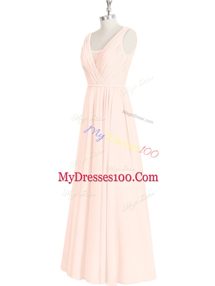 Noble V-neck Sleeveless Chiffon Prom Dress Lace Zipper