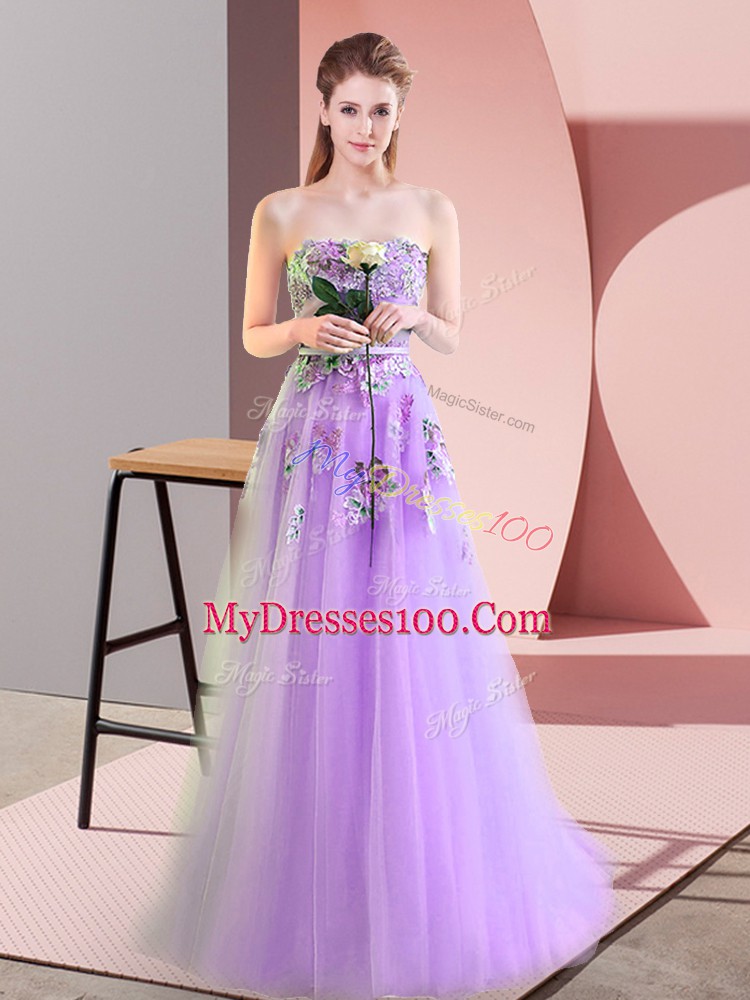 Glamorous Lavender Sweetheart Neckline Appliques Dress for Prom Sleeveless Lace Up
