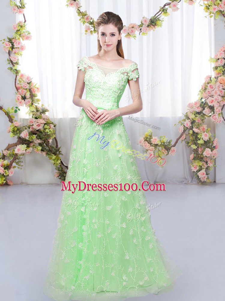 Shining Cap Sleeves Lace Up Floor Length Appliques Quinceanera Court Dresses
