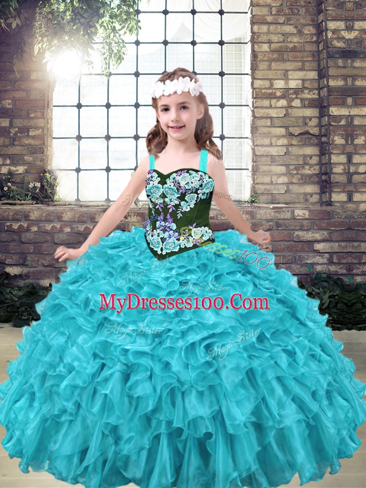 New Style Sleeveless Embroidery and Ruffles Lace Up Pageant Dress