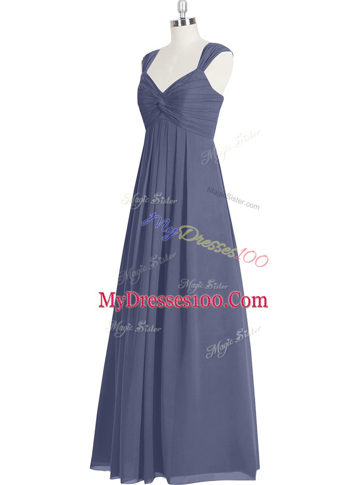 Ruching Prom Party Dress Blue Zipper Sleeveless Floor Length
