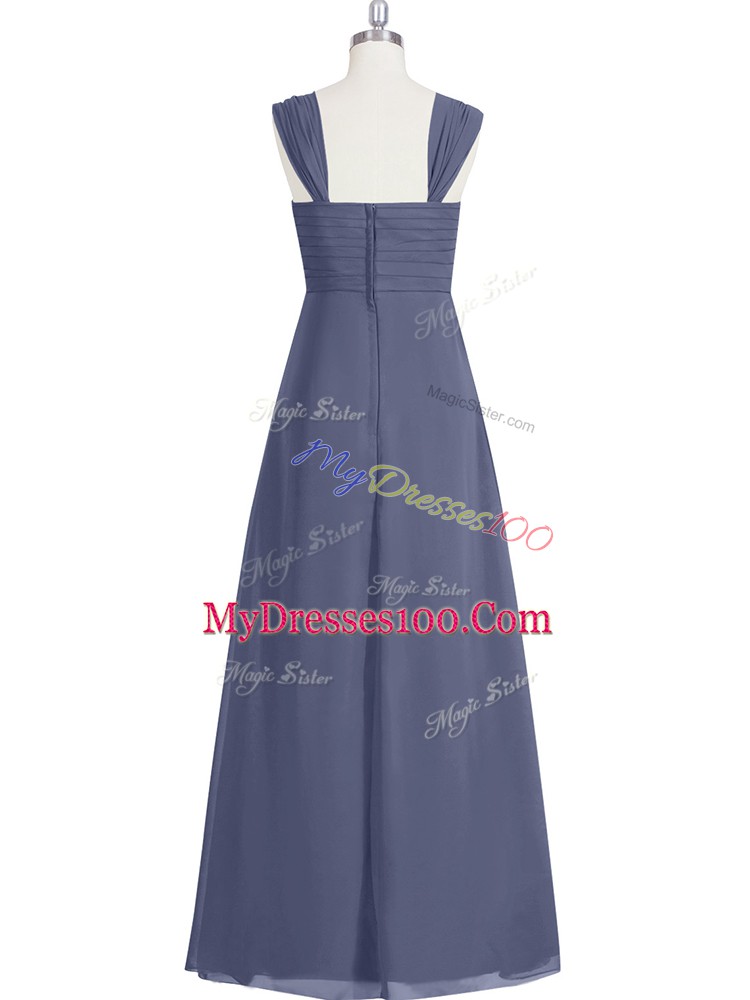 Ruching Prom Party Dress Blue Zipper Sleeveless Floor Length