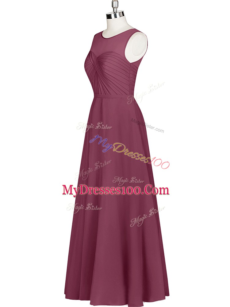 Ruching Homecoming Dress Burgundy Zipper Sleeveless Floor Length
