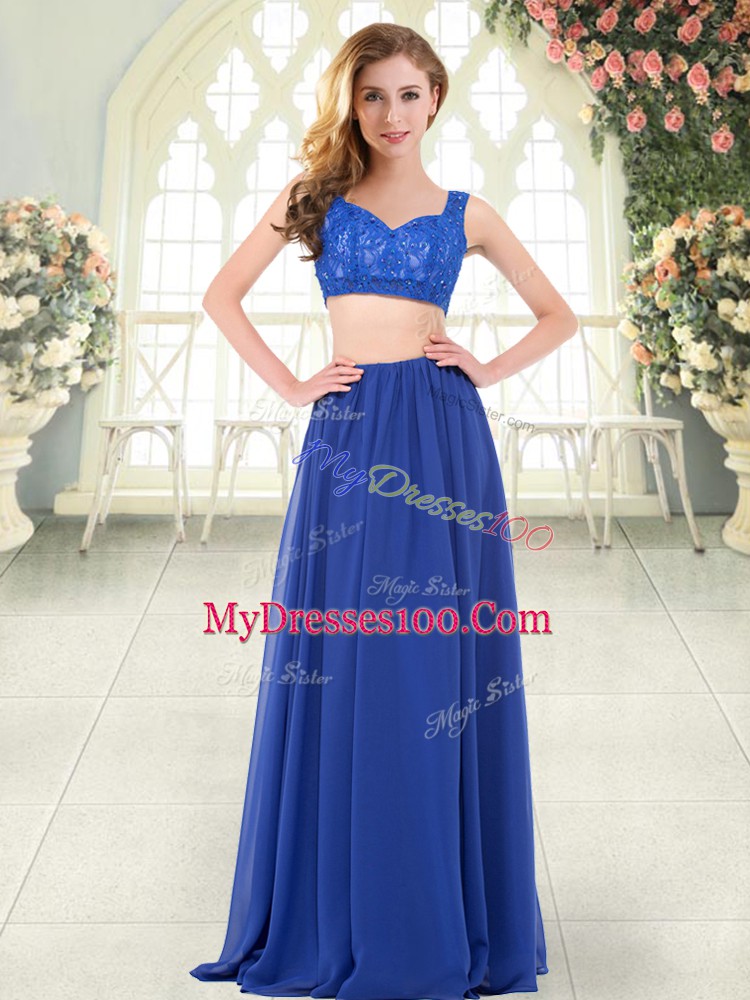 Chiffon Sleeveless Floor Length Evening Party Dresses and Beading and Lace