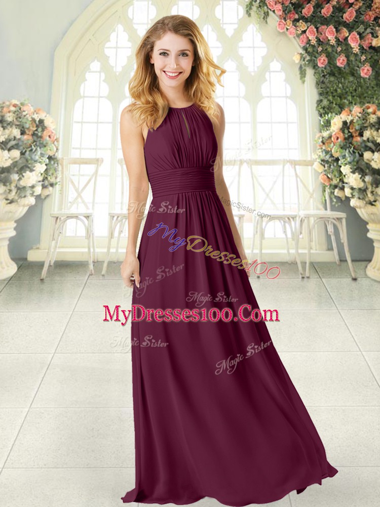 Ruching Prom Dresses Burgundy Zipper Sleeveless Floor Length