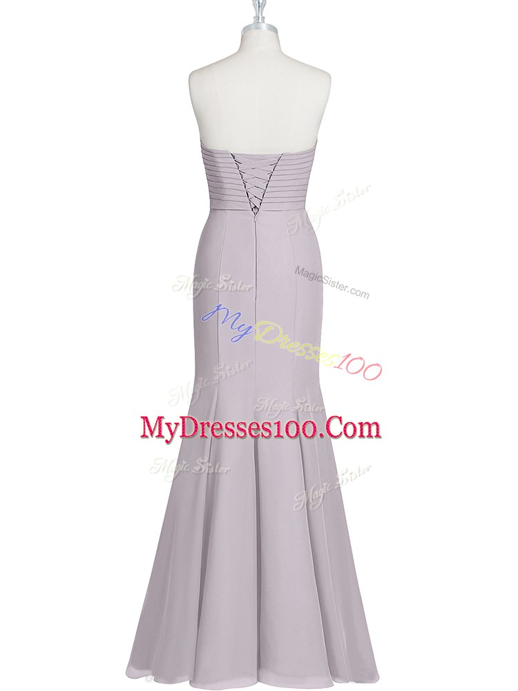 Floor Length Grey Dress for Prom Sweetheart Sleeveless Lace Up