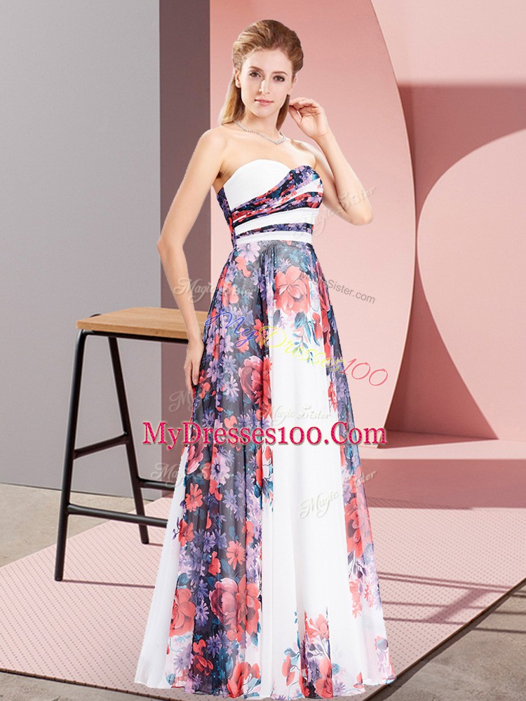 Popular White Chiffon Lace Up Sweetheart Sleeveless Floor Length Prom Evening Gown Pattern