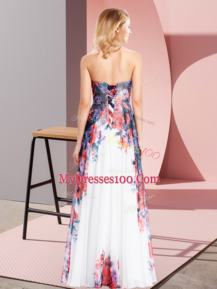 Popular White Chiffon Lace Up Sweetheart Sleeveless Floor Length Prom Evening Gown Pattern