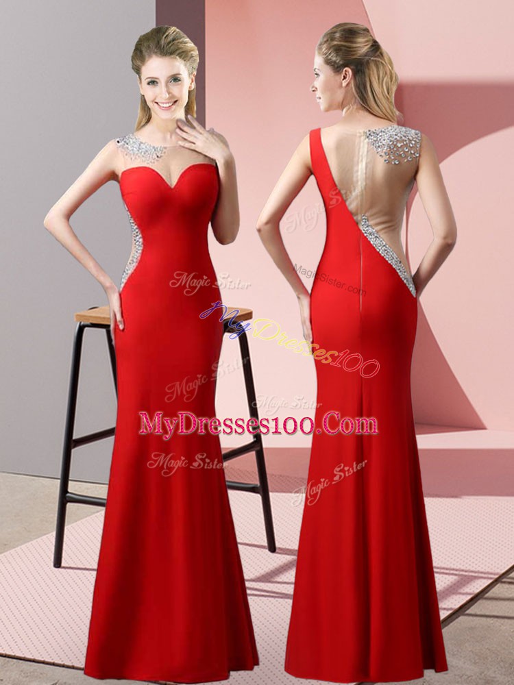 Floor Length Mermaid Sleeveless Red Prom Dress Zipper