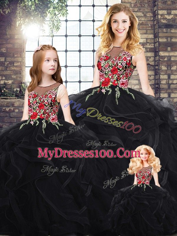 Sumptuous Sleeveless Zipper Floor Length Embroidery and Ruffles Sweet 16 Quinceanera Dress